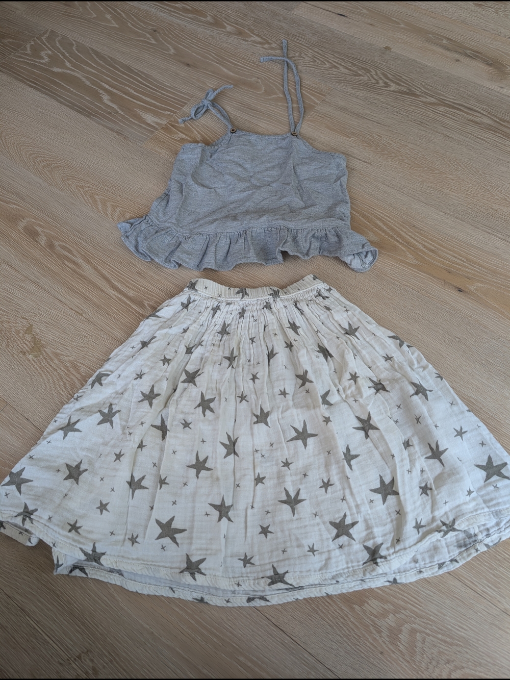 Rylee + Cru 2-3Y Gauze Star Print Maxi Skirt with Cute Boutique Grey Top